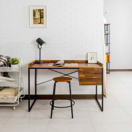 重量30kg以下 引き出し2つ 幅60cm チーク材アイアンデスク - 重量30kg以下 引き出し2つ 幅60cm チーク材アイアンデスク